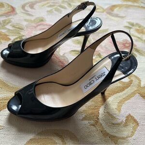 Jimmy Choo Patent Leather Peep Toe Slingback Heels - Size 37.5
